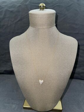 Delicate Gold Heart Pendant Necklace - White Crystal Accent